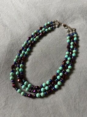 Multi-Strand Turquoise & Purple Beaded Necklace